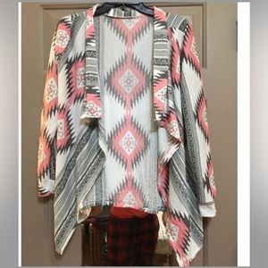 Kids XL Grey/White/Pink Knit Duster Jacket